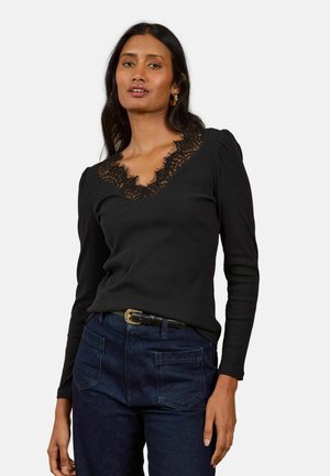 Love & Roses, PETITE FIT - LONG SLEEVE LACE V-NECK RIBBED JERSEY TOP - Long sleeved top - black