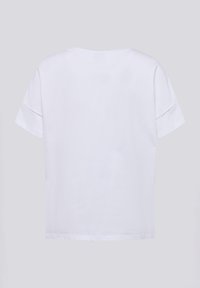 Weißes T-Shirt mit kurzen Ärmeln, lockerer Passform, runder Halslinie und glatter Baumwolltextur. Schlichtes Design ohne Muster oder Akzente.