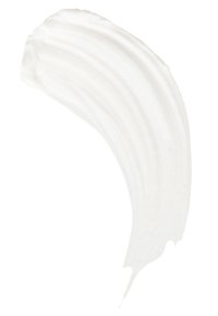 Witte roomachtige textuur in een gebogen, gelaagde streek. Gladde oppervlak met subtiele glans wijst op een lichte, luchtige consistentie.