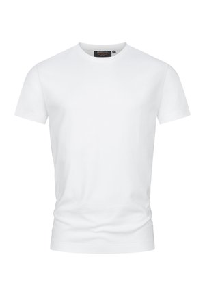 Witte katoenen t-shirt met korte mouwen, ronde halslijn en een gladde textuur. Heeft een minimalistisch ontwerp zonder zichtbare patronen of accenten.