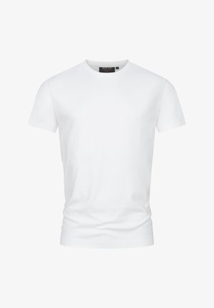 Witte katoenen t-shirt met korte mouwen, ronde halslijn en een gladde textuur. Heeft een minimalistisch ontwerp zonder zichtbare patronen of accenten.