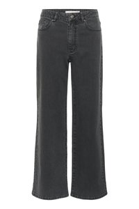 Zwarte rechte jeans gemaakt van denim, met een hoge taille, vijf-pocket ontwerp en minimale stikseldetails.
