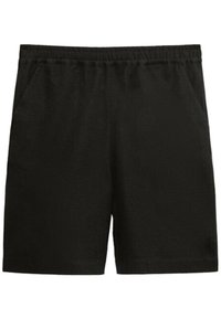 Svarta shorts i mjukt tyg, med resårmidja, två sidfickor och rak passform. Inga synliga mönster eller detaljer.
