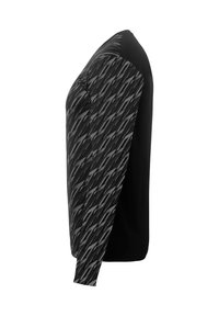 Langarmhemd mit schwarzem Körper und einem strukturierten grauen diagonalen Muster am linken Ärmel. Aus glattem Stoff gefertigt, entspannte Passform.