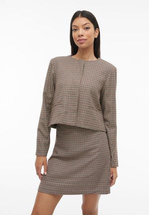 VILA Kratka jakna - natural melangepattern:houndstooth black beauty cherry mahogany