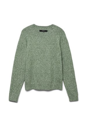 Textūruotas, šviesiai žalias megztinis su apvalia iškirpte, ilgomis rankovėmis ir raukšlėtu apvadu. Pasižymi laisvu siluetu ir subtiliu raštu visame megztinyje.