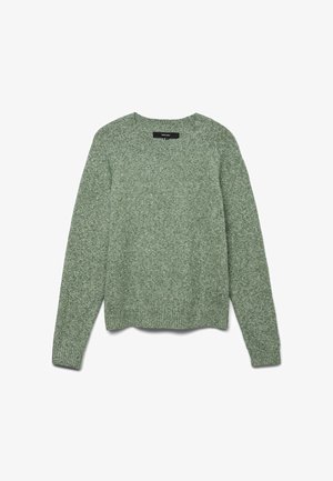 Textūruotas, šviesiai žalias megztinis su apvalia iškirpte, ilgomis rankovėmis ir raukšlėtu apvadu. Pasižymi laisvu siluetu ir subtiliu raštu visame megztinyje.