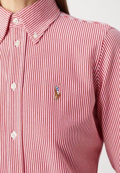 Polo Ralph Lauren LONG SLEEVE BUTTON FRONT  - Bluza z gumbi - bistro red/white