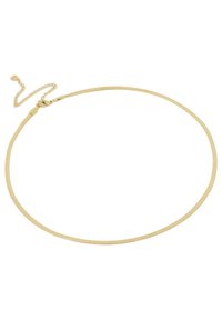 Collier doré au design élégant et lisse, avec une chaîne plate flexible et un fermoir ajustable pour des longueurs variées.