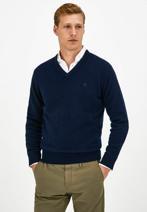 V NECK - Jumper - navy