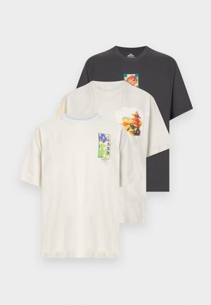 JORBIG JAPAN TEE 3 PACK - T-shirt imprimé - antique white/antique purple/asphalt