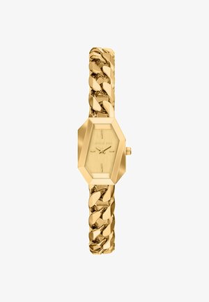 Michael Kors Uhr in Goldtönen mit hexagonalem Zifferblatt, minimalistischem Ziffernblatt und massivem Armband aus Gliedern.