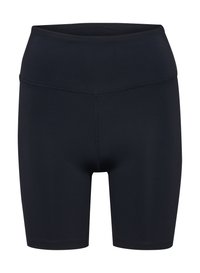 Svarta åtsittande shorts i stretchmaterial med bred midja. Har platta sömmar för komfort och en slät yta.