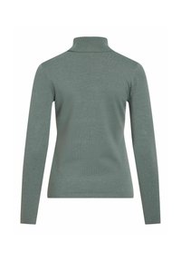 Pull vert à col roulé manches longues vu de dos avec un col côtelé et un design simple et ajusté.
