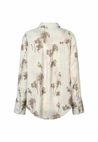 Κρεμ πουκάμισο με μακριά μανίκια και καφέ floral τύπωμα, με ραφή στο πίσω μέρος και μανσέτες με κουμπιά.