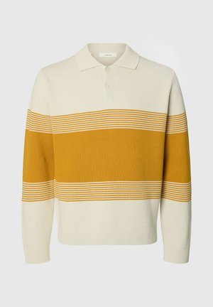 Selected, KNITTED POLO SHIRT STRIPED - Polo - silver birch