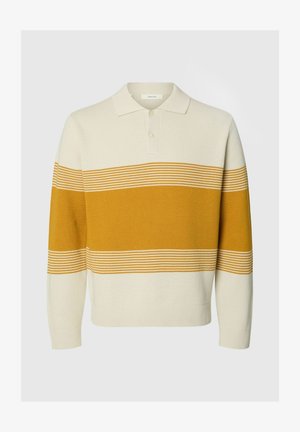 Selected, KNITTED POLO SHIRT STRIPED - Polo - silver birch