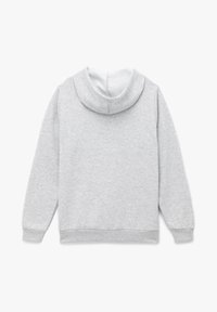 Graue Kapuzenjacke aus weichem Baumwollmix, mit doppellagiger Kapuze, gerippten Bündchen und lockerer Passform. Einfaches Design, keine Muster.
