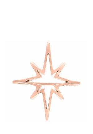 Rose gold ring shaped like an eight-pointed star with thin, sharp rays and a slim band.