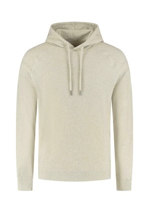 Sudadera con capucha en beige claro, con un tejido texturizado, mangas largas y cierre con cordón. Diseño simple con puños acanalados.