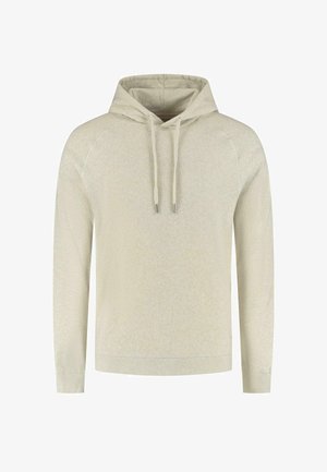 Sudadera con capucha en beige claro, con un tejido texturizado, mangas largas y cierre con cordón. Diseño simple con puños acanalados.