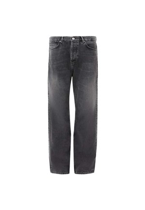 Zwarte denim jeans met een rechte pasvorm, voorzien van een middelhoge taille, een vijf-pocket ontwerp en een subtiele vervaging in de stof.