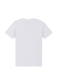 Hvid bomulds T-shirt, korte ærmer, rund hals, glat tekstur, enkelt design, ingen grafik eller udsmykninger synlige på ryggen.