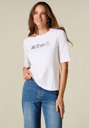 Oltre, T-SHIRT CON MICRO CRISTALLI - Print T-shirt - bianco
