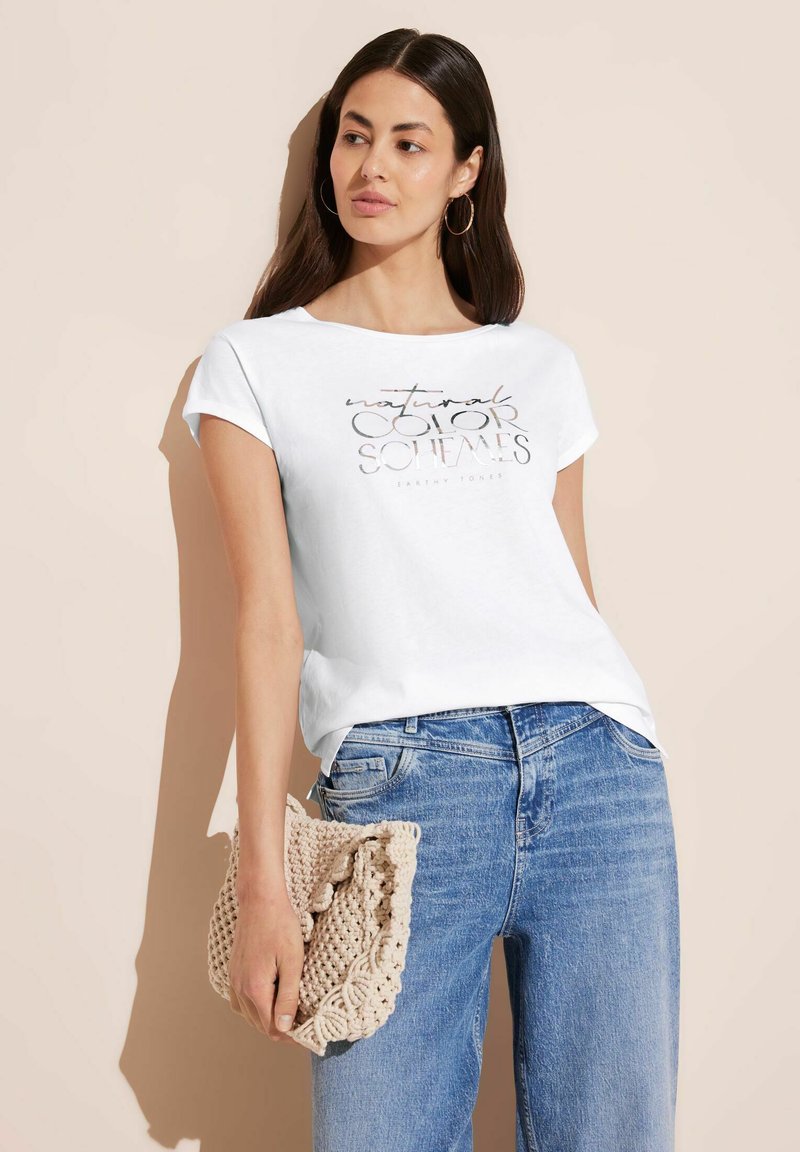 Street One T-Shirt Donna Bianca Casual con Stampa (IT 44, EU 40
