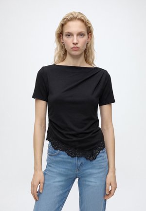 Vero Moda, VMNELLI SS LACE BOATNECK TOP JRS - Тениска с щампа - black