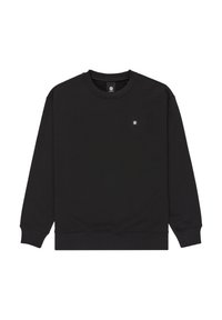 Felpa nera in misto cotone, con collo rotondo, maniche lunghe e un piccolo logo ricamato sul petto sinistro. Tessuto morbido.