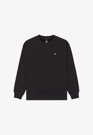 Black sweatshirt made of cotton blend, featuring a round neck, long sleeves, and a small logo detail on the left chest. Smooth texture.