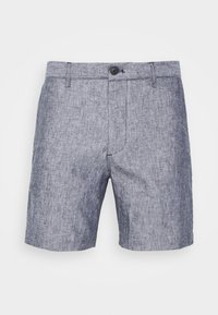 Šedé lněné šortky s texturovaným povrchem, s knoflíkovým zapínáním a standardním pasem. Rovný střih nohavic bez vzorů.