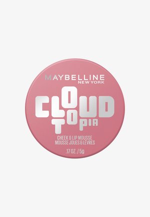 Maybelline Cloud Topia Wangen- und Lippenmousse in rosa rundem Behälter mit silbernem Text, 0,17 oz / 5 g Produktgewicht.