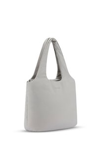 Szara torba typu tote z nylonu o miękkim wykończeniu, szerokimi ramiączkami i minimalistycznym wzornictwem. Posiada wyraźne logo z przodu.
