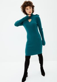 Cesare Gaspari HIGH NECK LONG SLEEVE - Pouzdrové šaty - teal