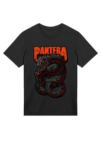 Black cotton t-shirt featuring a graphic design of a snake and the word "PANTERA" in bold, distressed red lettering.