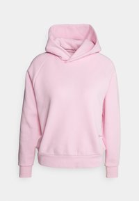 Ljusrosa hoodie med en bred, vikbar huva och långa ärmar, med en avslappnad passform. Enkel och avslappnad stil.