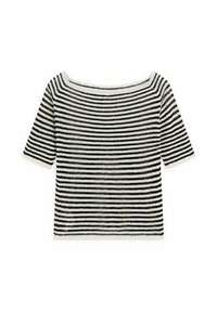 Svart och vit randig kortärmad topp med vid halsringning. Tillverkad av mjukt material, med horisontella ränder och en avslappnad passform.