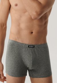 Szare slipki wykonane z miękkiej mieszanki bawełny, z elastycznym paskiem w talii z etykietą "ATLANTIC" oraz dopasowanym krojem. Gładka tekstura.