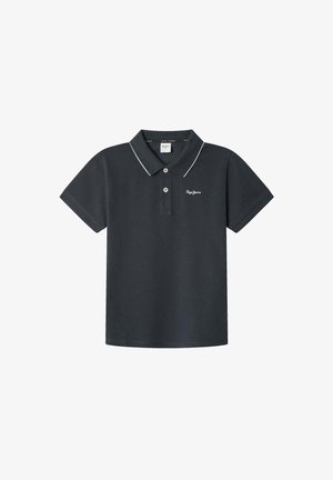 Polo noir à manches courtes avec deux boutons, passepoil blanc sur les bords du col et petit logo blanc "Pepe Jeans" sur la poitrine gauche.