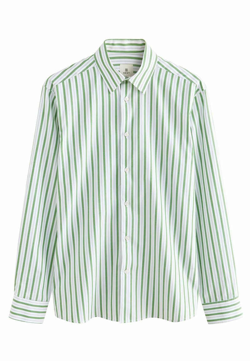 magenta and green combination dress Men's Green White Slim Fit Striped Formal Shirt With Single Cuffs main image 1