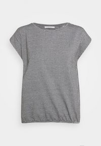 Top de manga corta a cuadros blanco y negro con escote redondo y dobladillo fruncido. Fabricado con tejido ligero y de corte relajado.