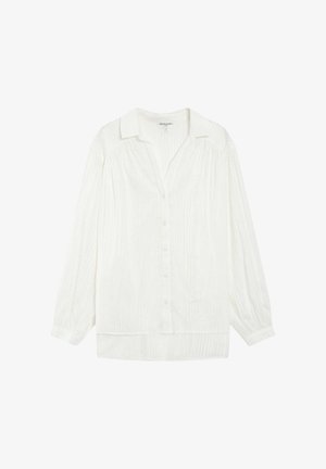 Blouse blanche à manches longues avec boutons sur le devant, col, fines rayures verticales discrètes et coupe ample de Grace & Mila.