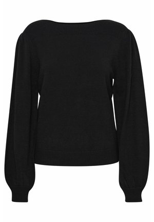 Mustat neulotut neuleet, joissa on leveä, pyöreä kaula-aukko, ilmapallohihat sekä ribbaus hihansuissa ja helmassa. Pehmeä rakenne ja tiukka muotoilu.