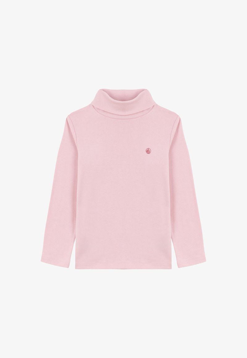 Rausvas ilga rankovėmis golfas, pagamintas iš minkštos medžiagos. Yra aukštas apykaklė ir mažas logotipo akcentas ant krūtinės. Paprastas dizainas.