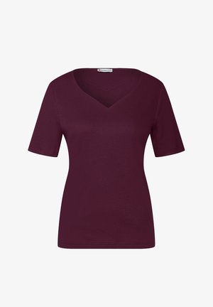 Bordeaux korte mouwen V-hals t-shirt gemaakt van gladde stof, met een aansluitend ontwerp en lichtgewicht textuur. Eenvoudige en veelzijdige stijl.