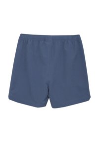 Navy blue cotton shorts with elastic waistband, featuring a simple design and hemmed edges. No visible pockets or closures.