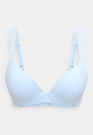 Lyseblå, glat, formstøbt BH med justerbare stropper og bøjle, vist fladt på en neutral baggrund.