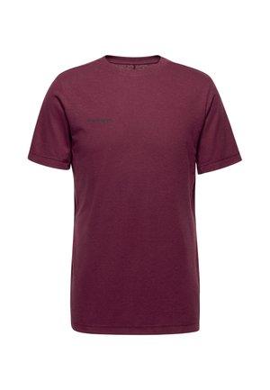 Maroon short-sleeve t-shirt made of soft fabric, featuring a crew neckline and a printed "MAMMUT" logo in black on the left chest.
